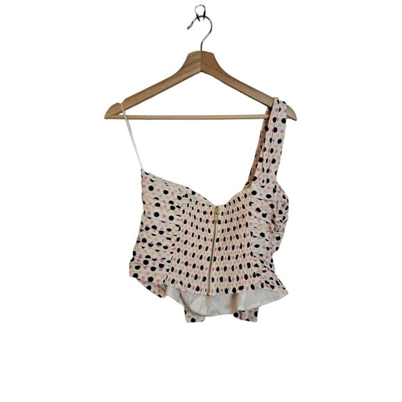 NWT Anthropologie Maeve Pink Polka Dot Bow Tie One Shoulder Tank Blouse Top 12 - Picture 3 of 6